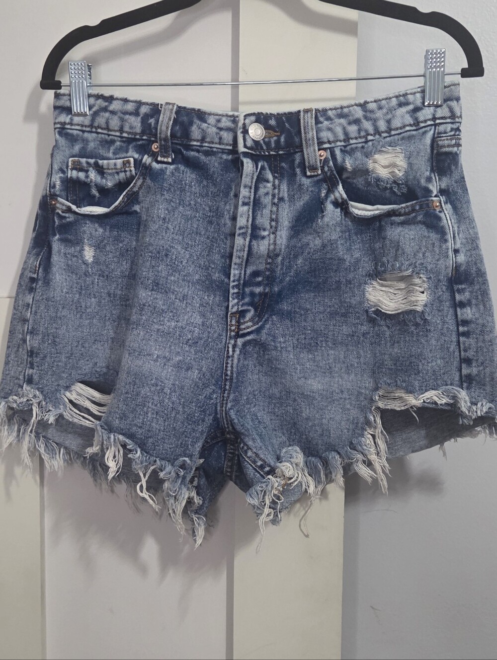 wild fable Distressed Light Blue Denim Shorts with Distressing And Frayed Hem